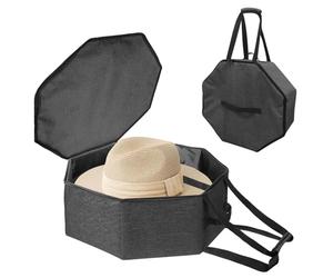 BOHEMIABY Caja de sombreros octogonal con tapa, plegable, apilable, cremallera, asa estable, poliéster de alta calidad, organizador de sombreros para hombres y mujeres, 43 x 18 cm, gris