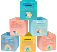 BOHEMIABY Cubos de almacenamiento plegables de tela de 11 pulgadas, cestas de almacenamiento de juguetes coloridas con asa y ventana de etiquetas, caja de almacenamiento para el hogar, oficina