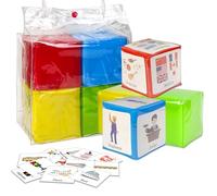 BOHEMIABY Dados grandes de espuma educativa de 3.9 pulgadas, cubos de cuentos esponjosos, bloques apilables, dados en blanco para el aula en casa con 24 tarjetas temáticas para ejercicio, lenguaje,