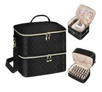 BOHEMIABY Doble Capa Organizador Pintauñas, Grande Maletin Manicura para 40 Botellas (15ML) y Lampara Uñas Semipermanentes, Compartimento Extraíble como Organizador de Maquillaje-Negro