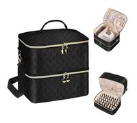 BOHEMIABY Doble Capa Organizador Pintauñas, Grande Maletin Manicura para 40 Botellas (15ML) y Lampara Uñas Semipermanentes, Compartimento Extraíble como Organizador de Maquillaje-Negro