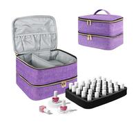 BOHEMIABY Doble Capa Organizador Pintauñas, Maletin Manicura para 30 Botellas (15ML) y Lampara Uñas Semipermanentes, Compartimento Extraíble como Organizador de Maquillaje-Púrpura