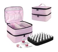 BOHEMIABY Doble Capa Organizador Pintauñas, Maletin Manicura para 30 Botellas (15ML) y Lampara Uñas Semipermanentes, Compartimento Extraíble como Organizador de Maquillaje-Rosa