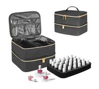 BOHEMIABY Doble Capa Organizador Pintauñas, Maletin Manicura para 30 Botellas (15ML) y Lampara Uñas Semipermanentes, Compartimento Extraíble como Organizador de Maquillaje-Negro