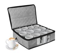 BOHEMIABY Organizador de almacenamiento de tazas de café, caja de almacenamiento de tazas con divisores, contenedores de almacenamiento apilables y rígidos de porcelana con asa resistente,