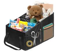 BOHEMIABY Organizador de piso de coche, organizador de asiento delantero/medio, organizador plegable para pasajeros con cinturón de seguridad, organizador de coche pequeño con 4 portavasos para