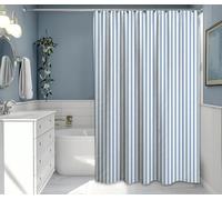 Bohemian Chic - Cortina de ducha a rayas azules y blancas, decoración de baño francesa, 140 x 200 cm, impermeable, fácil cuidado, elegante accesorio para el hogar