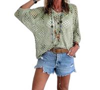 Bohemian Crochet Top for Women V-Neck, Lightweight, Breathable Summer Cover-Up, Boho Chic Layering for Beach, Festival (Light Green,XL)