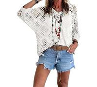 Bohemian Crochet Top for Women V-Neck, Lightweight, Breathable Summer Cover-Up, Boho Chic Layering for Beach, Festival (Pure White,M)