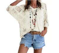 Bohemian Crochet Top for Women V-Neck, Lightweight, Breathable Summer Cover-Up, Boho Chic Layering for Beach, Festival (White,S)