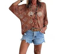 Bohemian Crochet Top for Women V-Neck, Lightweight, Breathable Summer Cover-Up, Boho Chic Layering for Beach, Festival (Brown,4XL)