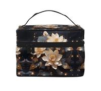 Bohemian Golden Lotus - Bolsa de maquillaje de gran capacidad para mujer, bolsa de maquillaje portátil de viaje (9 x 6.5 x 6.2 pulgadas), bolsa de maquillaje grande para niñas