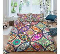 Bohemian Mandala Funda Edredon Juego de Ropa de Cama de 3 Piezas Impresión 3D Cierre de Bohemian Mandala Funda de Edredón Funda de Almohada a Juego Lavables for niña Super King（260x220cm）