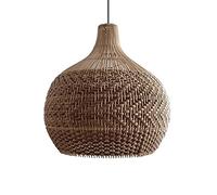 Bohemian Pendant Light Bamboo Lamp Shade Handmade Rattan Ceiling Lamp Middle Century Flush Mount Light Hanging Light Rustic Wicker Chandelier for Boho Bedroom, Kitchen, Living Room