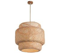 Bohemian Pendant Light Black Woven Chandelier Bamboo Rattan Rustic Lampshade Hollow Single Light Hanging Lamp with Wood Canopy Boho Living Room Farmhouse Hanging Light with Adjustable Cord