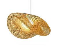 Bohemian Pendant Light Chandelier Farmhouse Bamboo Hanging Lighting Boho Rattan Hand Woven Pendant Light Double Layer Bird Nest Lampshade for Dining Table Bar Cafe Living Room(with No)