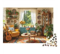 Bohemian Room Puzzle 1000 Piezass Reciclado Material Warm Illustration Puzzles for Niño y Niña Ages 6 Years Up Divertido and Desafiante Juego Familiar Actividad 52x38cm/1000pcs