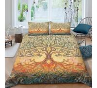 Bohemian Style Juego De Ropa De Cama Funda De Edredón Impresión En 3D Tree of Life,3 Piezas Microfibra Suave King（220x240cm）