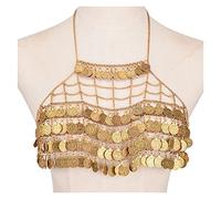 Bohemio Cuerpo de Malla de Metal Cadena de Vientre Sexy Moneda Borla Bikini Sujetador Arnés Floral Neto Ropa Interior Sujetador Cadena Joyería del Cuerpo (Color : Argento, Size : Talla ?nica) (D Talla ?nica)