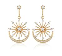 Bohemio Estrella Luna Pendientes largos para Mujer, Chapado en Oro Cristal Pendientes Declaración Moda Joyas para Fiesta Boda Ropa Cotidiana
