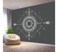 Bohemio Sol Luna Dibujo Lineal Papel Pintado Panorámico 250 x 175 cm, Gris Oscuro 3D Papel Pintado No Tejido Grandes Murales para Salón Sala de Estar Estudio Dormitorio y Cocina Decoración