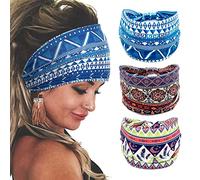 Bohend Diadema bohemia ancha elástica para el pelo, 3 piezas, uso diario, diadema anudada, deportiva, yoga, gimnasio, accesorios para el cabello para mujeres y niñas (B)