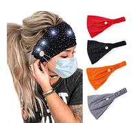 Bohend Diadema de botones bohemia, ancha, elástica, para uso diario, con nudos, para deportes, yoga, gimnasio, diamantes de imitación, accesorios para el cabello para mujeres y niñas (4 piezas) (H)