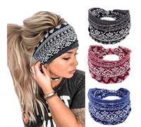 Bohend Diademas bohemias con nudos anchos para el cabello, bandeau de impresión de moda, banda elástica de algodón, diadema deportiva y yoga, accesorios para el cabello para mujeres y niñas (A)