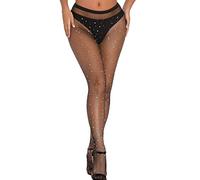 Bohend Diamante de imitación Rejilla Medias M/L Brillar Redes de pesca Elástico Cintura alta Club nocturno Pantys Partido Media para Las mujeres y las niñas(Negro)