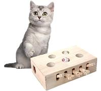 BOHJPIS Juguete interactivo para gatos de madera, ratón mole, caja de rompecabezas con juguetes para gatos, caza, juegos, entrenamiento rascado, 5 agujeros, perfecto para ejercicio en interiores y
