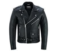 Bohmberg Chaqueta de cuero para hombre Chaqueta de motociclista de carretera Marlon Brando Chaqueta de moto - Chaqueta de turismo Cuero auténtico negro - L