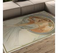 Boho Alfombra 200x300 Lavables Art Nouveau Vintage Lady Area Alfombrilla Beige Neutro Salvia Estilo póster Lavable Antideslizante de Pelo bajo para salón Dormitorio Comedor Entrada