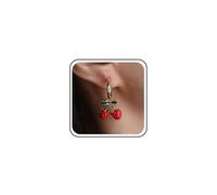 Boho Boda Diminutos Aretes De Fresa Roja Gota De Oro Pequeños Aretes De Cereza Cuelgan Simple Hoja Verde Aro Stud Más Pequeño Delicado Oído Brazalete Lindo Delicado Medio Huggie Minimalista Mujeres