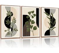 Boho Botanical Canvas Wall Art Abstract Sage Green Picture Geometric Line Black Art Prints For Living Room Bedroom(60x90cm x 3/Inner frame)