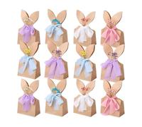 Boho Bow Easter Bunny Treat Bags Set, DIY Bunny Gift Boxes with Neutral Bow Ribbon and Dried Flowers (12Pcs)