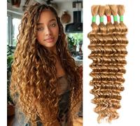 Boho Braids Human Hair Extensions for Braiding Human Braiding Hair for Boho Braids Deep Wave Bundles No Weft 18 inch Curly 5 Bundles Total 100g #27 Blonde