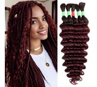 Boho Braids Human Hair Extensions for Braiding Human Braiding Hair for Boho Braids Deep Wave Bundles No Weft 18 inch Curly 5 Bundles Total 100g #T1B/99j
