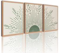Boho Canvas Wall Art Sage green Sun Rising on the Sea Minimalist Posters Prints for Living Room Bathroom Decor(70x90cm x 3/Inner frame)