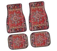 Boho Car Rug - Polyester Fiber + Rubber Dot PP Particles | 4pcs Vehicle Front Rear Mats Full Set | Boho Accessories, Heavy Duty Rugs, Non-Slip, Retro | SUV Truck, Protects Against