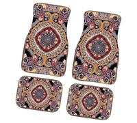 Boho Car Rug - Polyester Fiber + Rubber Dot PP Particles | 4pcs Vehicle Front Rear Mats Full Set | Boho Accessories, Heavy Duty Rugs, Non-Slip, Retro | SUV Truck, Protects Against