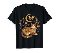 Boho Celestial Tabby Cat Moon Floral Camiseta