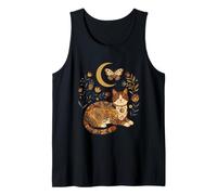 Boho Celestial Tabby Cat Moon Floral Camiseta sin Mangas