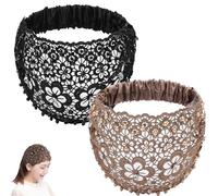 boho chic crystal and pearl headband, Boho-Chic Crystal & Pearl Embellished Wide Headbands Plum Blossom, Hollow Elegant Floral Beaded Lace Head Coverings for chics (#2+#4)