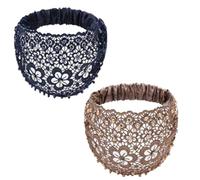 Boho-Chic Crystal & Pearl Embellished Elegant Floral Beaded Wide Headbands, Boho Chic Headband for Women (2PCS-F)