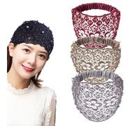 Boho-Chic Crystal & Pearl Embellished Elegant Floral Beaded Wide Headbands, for Women Glam (3pcs B)