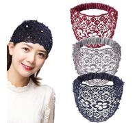 Boho-Chic Crystal & Pearl Embellished Elegant Floral Beaded Wide Headbands, for Women Glam (3pcs F)