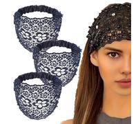 Boho-Chic - Diademas anchas adornadas con cristales y perlas para mujer, 5 colores, elegantes cuentas florales, paquete de 3 accesorios para el cabello para mujer, cómodas diademas antideslizantes