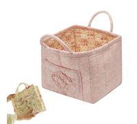 Boho-Chic Quilted Floral Storage Basket, Car Storage Basket Quilted, Large Capacity Collapsible Organizer with Reinforced Handles & Side Pockets for Home, Travel, Picnic, Shopping, Laundry (#A)