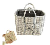 Boho-Chic Quilted Floral Storage Basket, Car Storage Basket Quilted, Large Capacity Collapsible Organizer with Reinforced Handles & Side Pockets for Home, Travel, Picnic, Shopping, Laundry (#F)