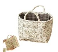 Boho-Chic Quilted Floral Storage Basket, Car Storage Basket Quilted, Large Capacity Collapsible Organizer with Reinforced Handles & Side Pockets for Home, Travel, Picnic, Shopping, Laundry (#D)